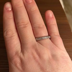 Gorgeous 360 band with rose quartz cubic zirconia gems all the way around.